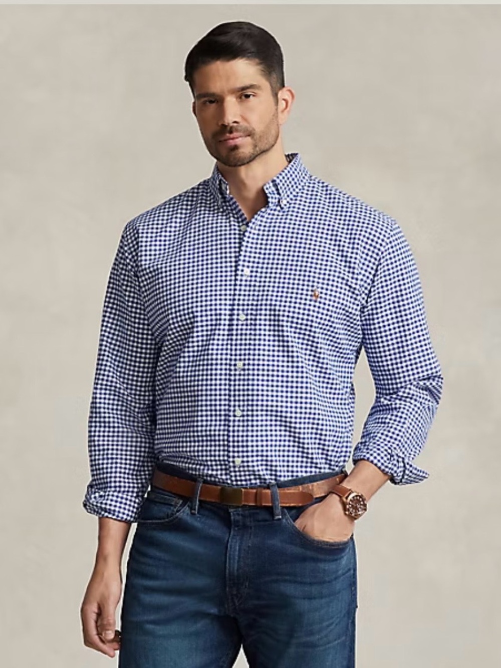 Polo by Ralph Lauren Blue and White Gingham Button-Down Shirt -XLT